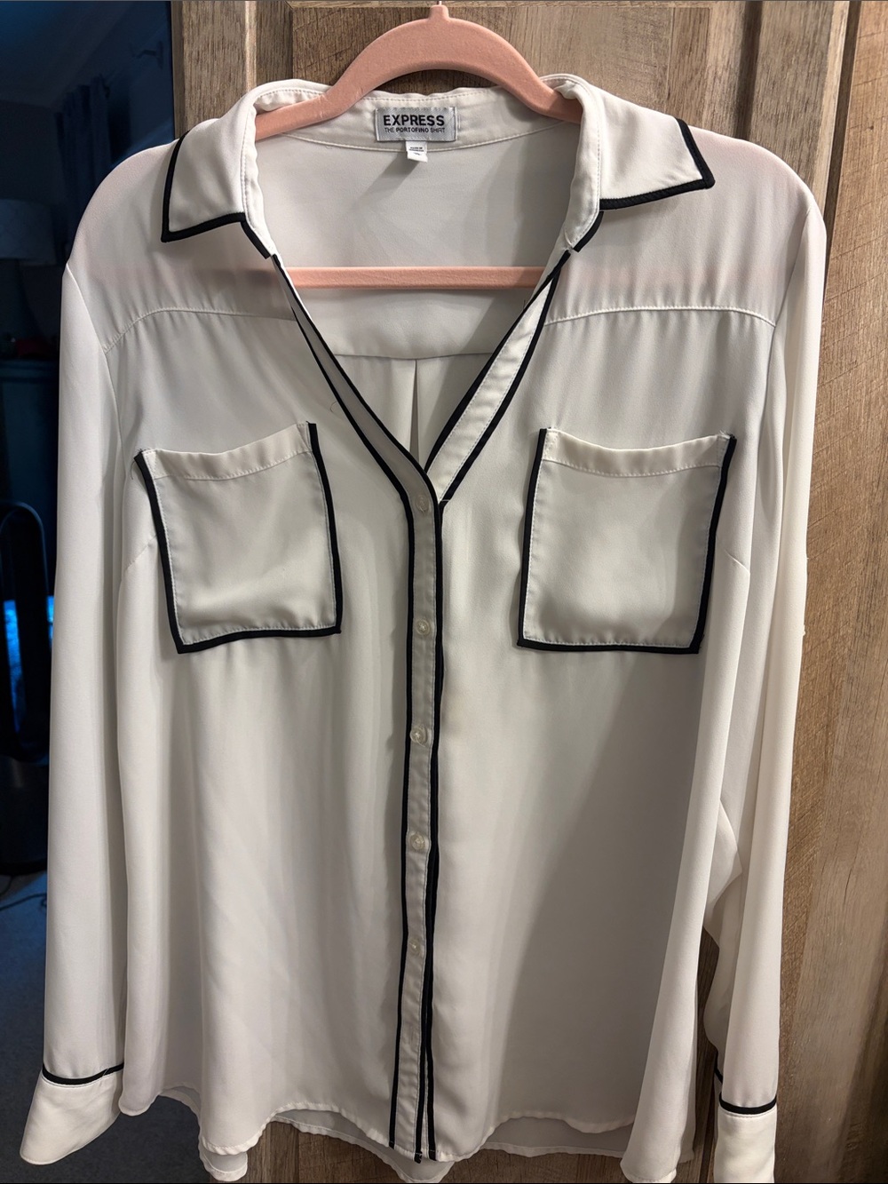 Express XL White Button-Down Portifino Shirt with Black Piping